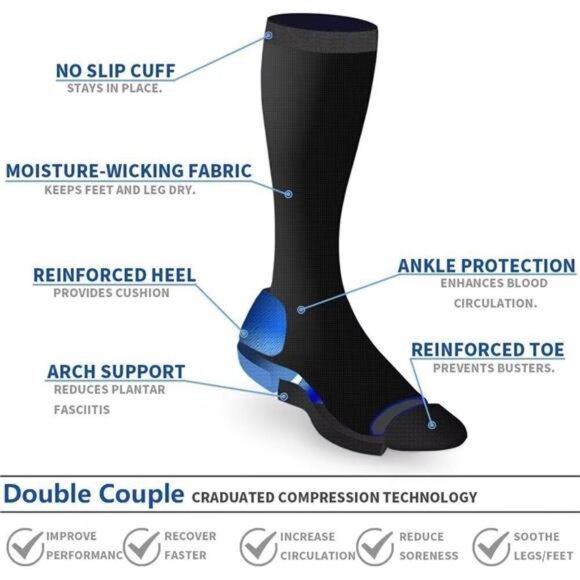 Double Couple 8 Pairs Compression Socks Men Women Knee High Compression Stocking - Picture 3 of 7